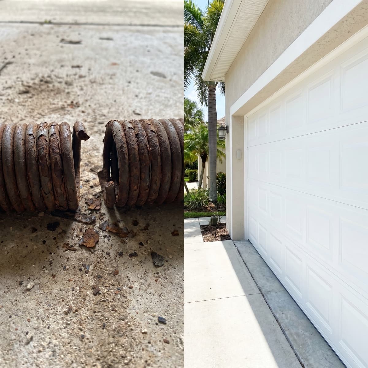 Before and after: worn garage door spring vs new โ the kind of wear our 25-point tune-up catches
