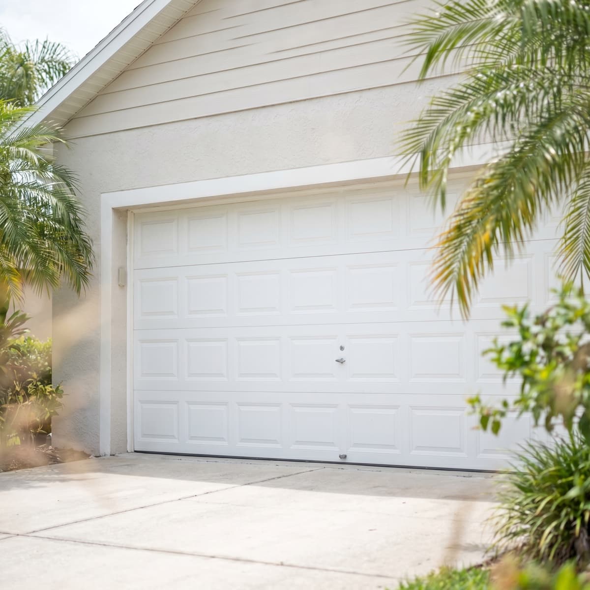 Florida garage door of a Broward home in bright daylight